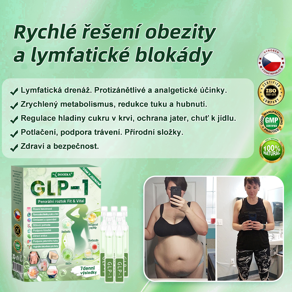 DOOEKA® GLP-1 8 v 1 Fit & Vital perorální roztok – 💧 jednou denně, viditelné změny za 7 dní / při obezitě, kardiovaskulárním zdraví, cukrovce, spánkové apnoi, zdraví střev, kloubních potížích a mnoha dalších stavech